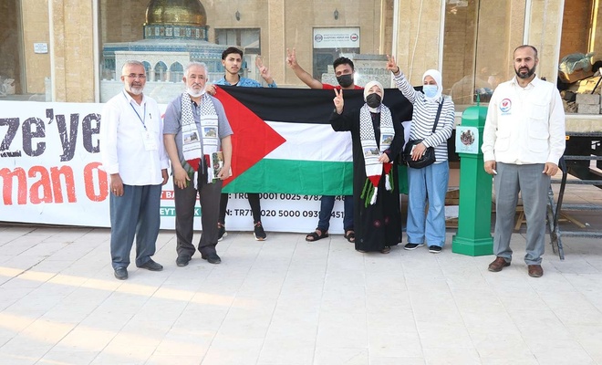 Gaziantep'te yaşayan Filistinliler Minia Kudüs tırını ziyaret ettiler