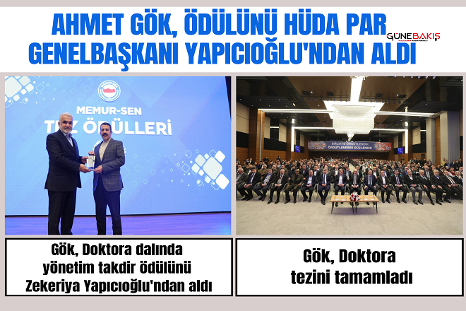 Ahmet Gök, ödülünü HÜDA PAR Genel Başkanı Yapıcıoğlu'ndan aldı