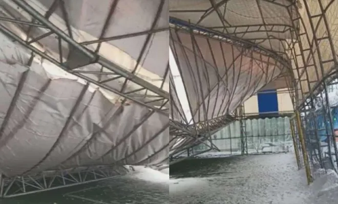 Kar yağışı nedeniyle halı sahanın çatısı çöktü