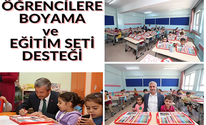 Öğrencilere boyama ve eğitim seti desteği