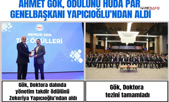 Ahmet Gök, ödülünü HÜDA PAR Genel Başkanı Yapıcıoğlu'ndan aldı