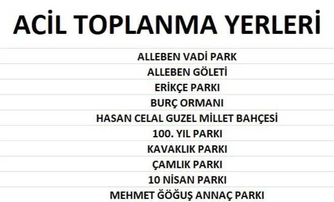 Acil toplanma merkezleri duyuruldu