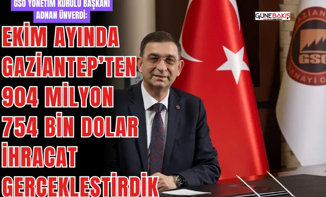 GSO yönetim kurulu başkanı Adnan Ünverdi: “Ekim ayında Gaziantep’ten 904 milyon 754 bin dolar ihracat gerçekleştirdik”
