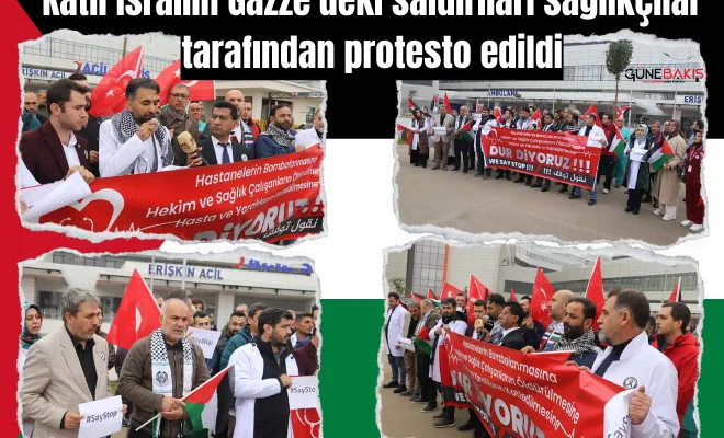 Katil israilin Gazze'deki saldırıları sağlıkçılar tarafından protesto edildi