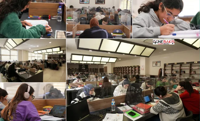 Öğrenciler, yarıyıl tatilini kütüphanede değerlendiriyorlar