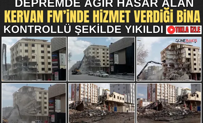 Depremde ağır hasar alan Kervan Fm’inde hizmet verdiği bina kontrollü şekilde yıkıldı