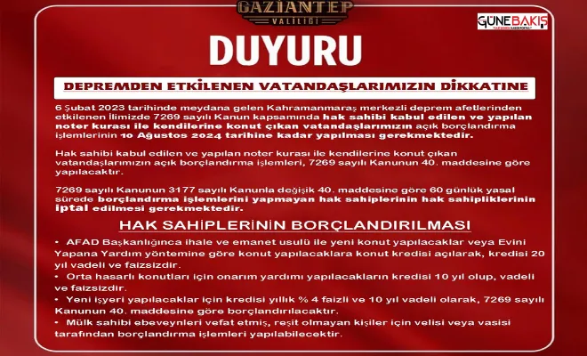 Gaziantep valiliğinden duyuru